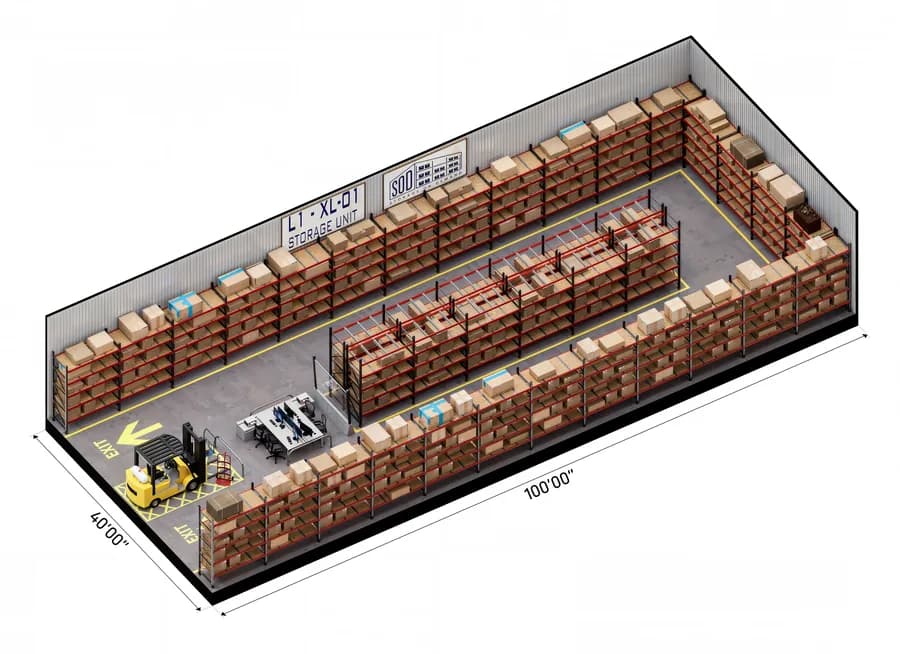 X-Large space, 40 × 100 ft, shown to scale